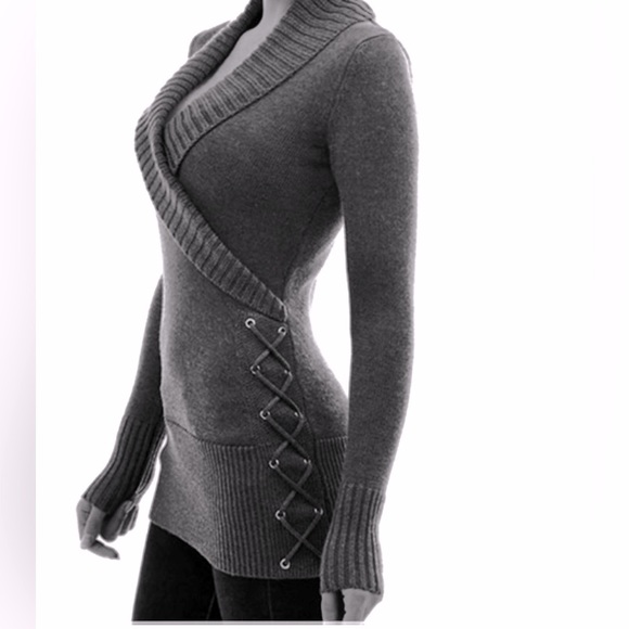 Venus side lace-up shawl collar sweater tunic green or gray in separate listing - Picture 5 of 5